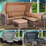 BRAST Sonneninsel Lounge Set | 2-6 Personen | 30 LEDs + Kissen | 230cm viele Farben | Outdoor Gartenmöbel Loungemöbel Sitzgruppe Garnitur | Braun Cappuccino