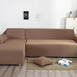 Jacquard Sofabezug L Form Stretch Stoff Couch üBerzug Rutschfester Sofa Cover Relaxsessel Ecksofa Kombination Sofa üBerzug MöBelschutz Couchbezug FüR Hunden (ＡＡ（160-210cm）+BB（210-280cm）,Khaki)