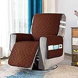 Bezug für Sessel, Relax, gesteppt, rutschfest, neigbar, mit 2 weißen Kordeln, 6 seitliche Taschen, Decke für Sofa, 1-Sitzer (kaffeefarben)