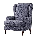 Sessel-Überwürfe Ohrensessel 2 Stück, Elastische Husse Für Ohrensessel Spandex Jacquard Ohrensessel Überzug Stretch Sofa überzug waschbare Sesselhusse Ohrensessel -grau-2 Pieces