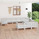 DCRAF 12-teiliges Gartenmöbel-Set aus massivem Kiefernholz in Weiß