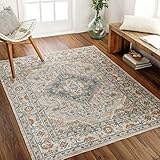 Surya Manama Vintage Teppich - Teppich Wohnzimmer, Esszimmer, Flur, Rugs Living Room - Boho Teppich Orientalisch Style, Kurzflor Carpet - Bunter Teppich Orange, Creme, 160x213cm