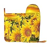 Ofenhandschuhe und Topflappen Sonnenblumenfeld Silikon Handschuh Hitzebeständig Küchenhandschuhe Zum Kochen, 2-teiliges Set (Anti-Skid)