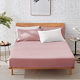 Extra tiefes Spannbettlaken, 100 % ägyptische Baumwolle, einfache Montage von 40 cm, elastisches Bettlaken, für Einzelbett, Doppelbett, Kingsize, Super-King-Size-Bett, T200, einfarbig, Rosa