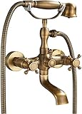 Rozin Retro Badewannenarmatur mit Handbrause Antik Messing Badewanne Wasserhahn Wandmontage für Badezimmer Nostalgie Wannenarmatur