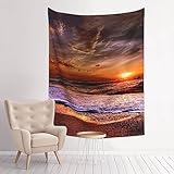 VACSAX Wandteppich 73,7 x 94 cm Wandbehang Strand Sonnenaufgang Orange Meer Druck Wandteppich für Wohnzimmer Schlafzimmer