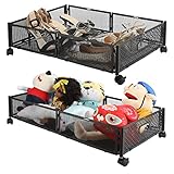 Unterbett-Aufbewahrungsbehälter mit Rädern, 2er-Pack Schwarze Unterbett-Aufbewahrungs-Schuh-Organizer-Behälter, Verbesserte Räder mit Großem Fassungsvermögen aus Metall-Unterbett, Aufbewahrungsbehälte