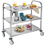 ybaymy Edelstahl Servierwagen 3 Böden Küche Rollwagen Edelstahl Edelstahlwagen mit Rollen Küchenwagen auf Rollen mit Edelstahl 95 x 50 x 95cm Essenswagen, Belastbarkeit 240kg