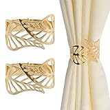 UFURMATE Vorhang Raffhalter, 2Pcs Metall Kreative Vorhang Seil Schnallen Dekorative Hohle Blatt Vorhang Raffhalter Feder Drape Halter Clip Für Home Office (Gold)