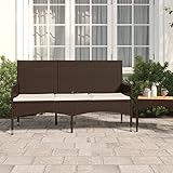 BULANED Gartenbank 3-Sitzer mit Kissen, Sitzbank Garten, Sitzbank Outdoor, Balkon Bank, Parkbank, Balkonbank, Braun Poly Rattan