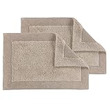 Schöner Wohnen Kollektion Badematte 67 x 110 cm beige – Badvorleger waschbar & beidseitig verwendbar – Badteppich Bordüre – 100% Baumwolle Badezimmerteppich 2er Set