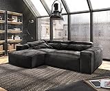 DELIFE Eckcouch Sirpio XL Mikrofaser Schwarz 270x170 cm Recamiere variabel mit Hocker