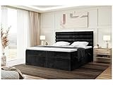 MEBLINI Boxspringbett mit Bettkasten - Gepolstert Doppelbett mit Matratze und Topper - Polsterbett mit Stauraum - Bett mit Kopfteil - Stauraumbett - Karim - 180x200 - H3/Schwarz Samt