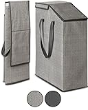 TOPP4u schmaler Wäschekorb mit Deckel - 65 L - 25 x 45 x 60 cm - Faltbarer Nischen-Wäschesammler - platzsparende Wäschetonne - grau-beige