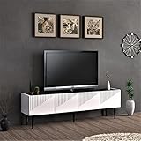 [en.casa] TV Board Oppdal Lowboard 45 x 154 x 37 cm Fernsehtisch TV-Schrank Weiß/Marmor schwarz