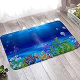Türmatte Innen, Flauschiger Teppich 40X120cm Blau Grün Unterwasserwelt Algen Fisch Muster für Badezimmer Küche