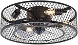FLYIFE Tischlampe Retro Industrie Schwarz Deckenventilatoren mit Leuchten und Fernbedienung Vintage Ventilator mit Lampen in Metall Dekoleuchten