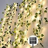 A.bigwhale Lichterkette Außen Solar, Solar Lichter Balkon Künstlich Efeu Girlande mit 60 LED Lichterketten Wasserdicht, 8 Modi Solar Lichterkette für Garten Balkon Terrasse Zimmer Deko