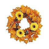 2023 Urlaub Herbst Blumenkorb Simulation Ahornblatt Thanksgiving Festival Ahornblatt Kranz Herbst Kürbis Thanksgiving Kranz Herbst Bauernhof Kranz 1PC Dekoartikel Garten Holz (Orange, One Size)