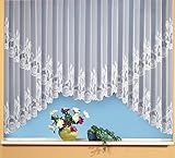 Gardine Vorhang edler Jacquard Store als Rundkuvert-Bogen in rein weiß HxB 145x450 cm mit schöner Blumen Kante gebogt - auf Maß - geprüfte hochwertige Qualität …auspacken, aufhängen, fertig! Typ69
