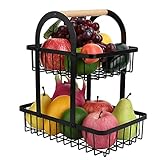 ASIORI Obstschale, Obstkorbhalter, 2 Etagen, Küche, Obstkorb, Ständer, Theke, Obst, Gemüse, Snacks, Cupcakes, Organizer, Präsentationsaufbewahrung (Farbe: Schwarz, Größe: B)