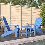 ZEYUAN Adirondack-Gartenstühle mit Tisch, Hochlehner, Campingstühle, Lehnstühle, Wetterfest Stuhl, Garden Chair, HDPE Aquamarin