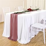 Chiffon Tischläufer, 75*400cm Tischband Romantischer Hochzeitsläufer Tüll Dekostoff Tischdeko Küchentischläufer Waschbar Tischdecke für Hochzeit, Geburtstage Party Kommunion Esstisch -Lila Rot