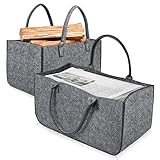 YUENFONG Filztaschen 2 Stück Set Brennholztaschen Filz, Filz Holzkorb, Shopper Faltbar, Brennholztasche, Holzkorb zur Aufbewahrung von Holz, Zeitungen, Brennholz (50 x 25 x 25 cm, Hellgrau)