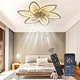 LED Deckenventilator Mit Beleuchtung, 66W Dimmbar (3000K-6000K) Deckenleuchte Mit Ventilator, Leise Reversibel Deckenventilator Mit Lampe Für Wohnzimmer Schlafzimmer Esszimmer Gold,6 Köpfe 78x15cm