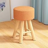 REMYS Weicher runder osmanischer Fußstützenhocker, dekorativer Beistelltisch mit Leinenstoffpolsterung und Beinen aus Massivholz, Orange, 42 cm