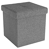 INTIRILIFE Faltbare Sitzhocker 30x30x30 cm in FELS GRAU - Sitzwürfel mit Stauraum und Deckel aus Stoff mit Mulden - Sitzcube Fußablage Aufbewahrungsbox Truhe Sitzhocker