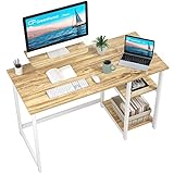 GreenForest Computer Home Office Schreibtisch mit Monitorständer und Speicherregale auf der linken oder rechten Seite,120 cm modernes Schreiben Studie PC Laptop Arbeitstisch, Beige