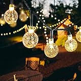 50 LED Lichterkette Solar Außen, 9.5 M 8 Modi Beleuchtung Solarlichterkette mit Wasserdicht Lichtsensor Kristall Kugel warmweiß Solarlampe Deko für Garten Party Hochzeite Weihnachten