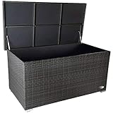 RS Trade® Exclusive 'Venezia' 950 L Polyrattan Garten Kissenbox wetterfest (wasserdicht) 146 x 83 x 80 cm, Auflagenbox mit verstärktem Deckel und Gasdruckfedern, auch als Tischplatte geeignet, Silber