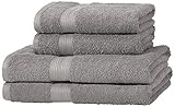 Amazon Basics Badetuch und Handtuch, jeweils 2, aus 100 % Baumwolle, AB farbecht, Grau
