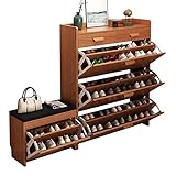 MIJIE Schuhschrank mit Klappschublade, Schuhschrank mit 3 Schubladen, sitzbarer Schuhschrank und versteckter Schuhschrank mit Spitze für Eingänge, Flur (braun, 100 x 24 x 120 cm)