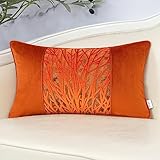 Yangest Lendenwirbel-Kissenbezug mit orangefarbenen Zweigen, Samt, Zweige, Kissenbezug, neutral, länglich, für Sofa, Couch, Schlafzimmer, Wohnzimmer, Heimdekoration, 30,5 x 50,8 cm
