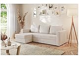 MEBLINI Schlafcouch mit Bettkasten - Kleines Ecksofa mit Schlaffunktion - Sofa mit Relaxfunktion und Kissen - Kleine Couch L-Form - Eckcouch - SIA - 226x146x99cm - Beige Samt