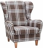 Yiibcio Sessel Freizeit Sofa Stühle Ohrensessel, Fernsehsessel mit Hocker; Oxford, kariert, braun für Büro, Schlafzimmer, Küche, Wohnzimmer, Eingang (Color : Ohne Hocker)