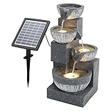 Wasserbrunnen für den Innen- und Außenbereich für den Garten, Wasserbrunnen für den Außenbereich, 4-stufige kaskadierende Schüssel für den Garten, Wasserspiel, LED-Solarbrunnen für den Innen- und Auß