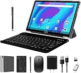 ANTEMPER Tablet 10.1 Zoll mit Tastatur, Tablet PC 2 SIM Slots, Android Tablets mit Maus Stift Octa-Core 4GB RAM 64GB ROM 128GB TF 13MP 6000mAh GMS-Zertifizierung Bluetooth GPS OTG WLAN -Schwarz