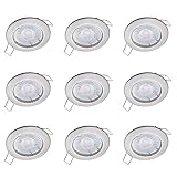 Oktaplex 9er Set LED Spots - 3 Stufen dimmbar - 4,8W 2700K 230V 380lm Warmweiß 110° - Deckenspot Edelstahl gebürstet Lochmaß 60mm Deckenstrahler Sedan