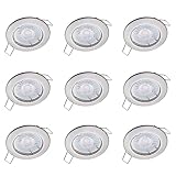 Oktaplex 9er Set LED Spots - 3 Stufen dimmbar - 4,8W 2700K 230V 380lm Warmweiß 110° - Deckenspot Edelstahl gebürstet Lochmaß 60mm Deckenstrahler Sedan