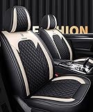 ibon Autositzbezüge Set Leder, 5-Sitze Universal-Sitzbezüge Auto Vordersitze und Rückbank Komplettset for Auto Zubehör Innenraum (Schwarz + Beige)