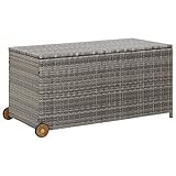 JUNZAI Gartenbox, Gartentruhe, Auflagenbox, Kissenbox, Gartenkiste, Aufbewahrungsbox, Gartenauflagenbox, Gartenmöbel, Hellgrau 120x65x61 cm Poly-Rattan