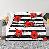 ZORIN Fleece-Überwurfdecke, 127 x 101,6 cm, rote Mohnblumen, gestreift, für Kinder und Erwachsene, weich, flauschig, Flanell, Decken, Bett, Sofa, Decke, Tagesdecke für Schlafzimmer, Reisen, Camping