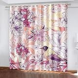 Blickdichter Vorhang Mit Ösen, Rosa Pflanzen Blumen Vögel 300 X 280 cm 2 Stück, Verdunkelungsvorhang Verdunkelungsvorhang Mit Blickdichten Farben, Gardinen, Blickdicht Für Das Wohnzimmer/Büro Arbeits