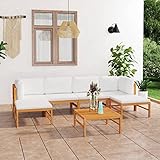 BULANED 7-TLG. Garten-Lounge-Set mit Creme Kissen, Lounge Gartenmöbel Set, Terassenmöbel Wetterfest, Gartenlounge, Balkon Möbel, Garten Loungemöbel Set, Massivholz Teak