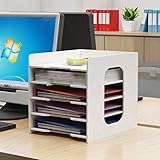 PUNCIA 5 Tier Schreibtisch Organizer Briefablage Desktop-Aktenhalter Weiß & A4 Papierablage Dokumentenlager Schreibtischablage Stapelbar Dokumentenhalter für Zuhause Büro Schule