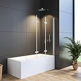 WDWRITTI 130x140cm Badewanne Duschwand 3-teilig faltbar mit 5mm NANO einfach-Reinigung Beschichtung Faltwand Sicherheitsglas Duschwand für Badewanne